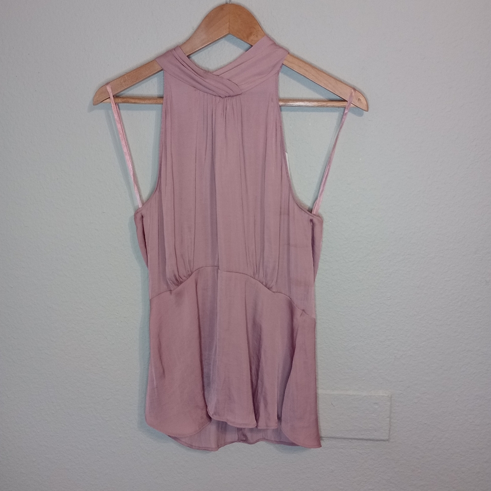 Naked Zebra Tie Neck Peplum Top In Mystic Mauve